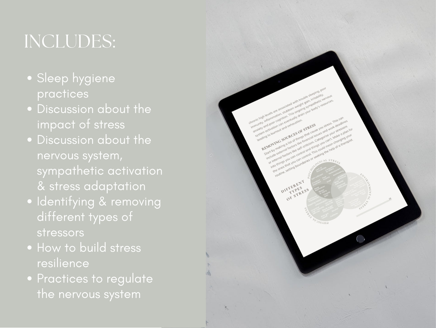 Functional health eBook Canva template on sleep, nutrition, and stress