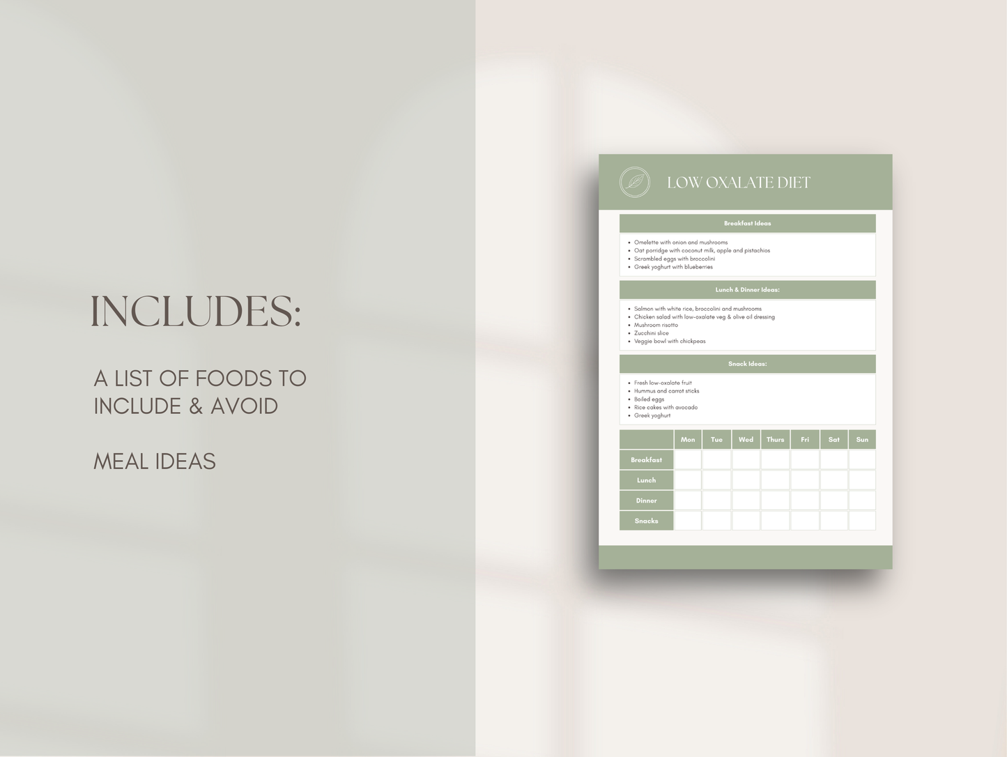 Low Oxalate Diet Plan