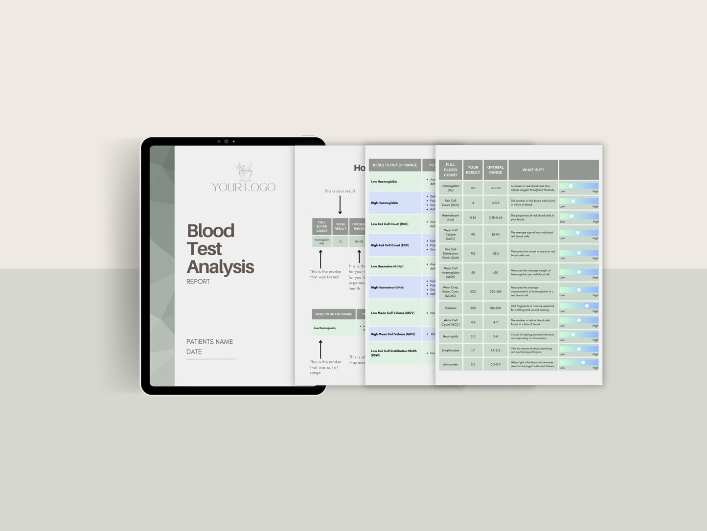 Blood test analysis report Canva template for naturopaths and health professionals