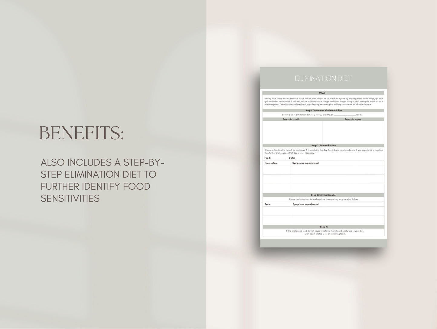 Elimination diet tracking tool for dietitians and wellness professionals