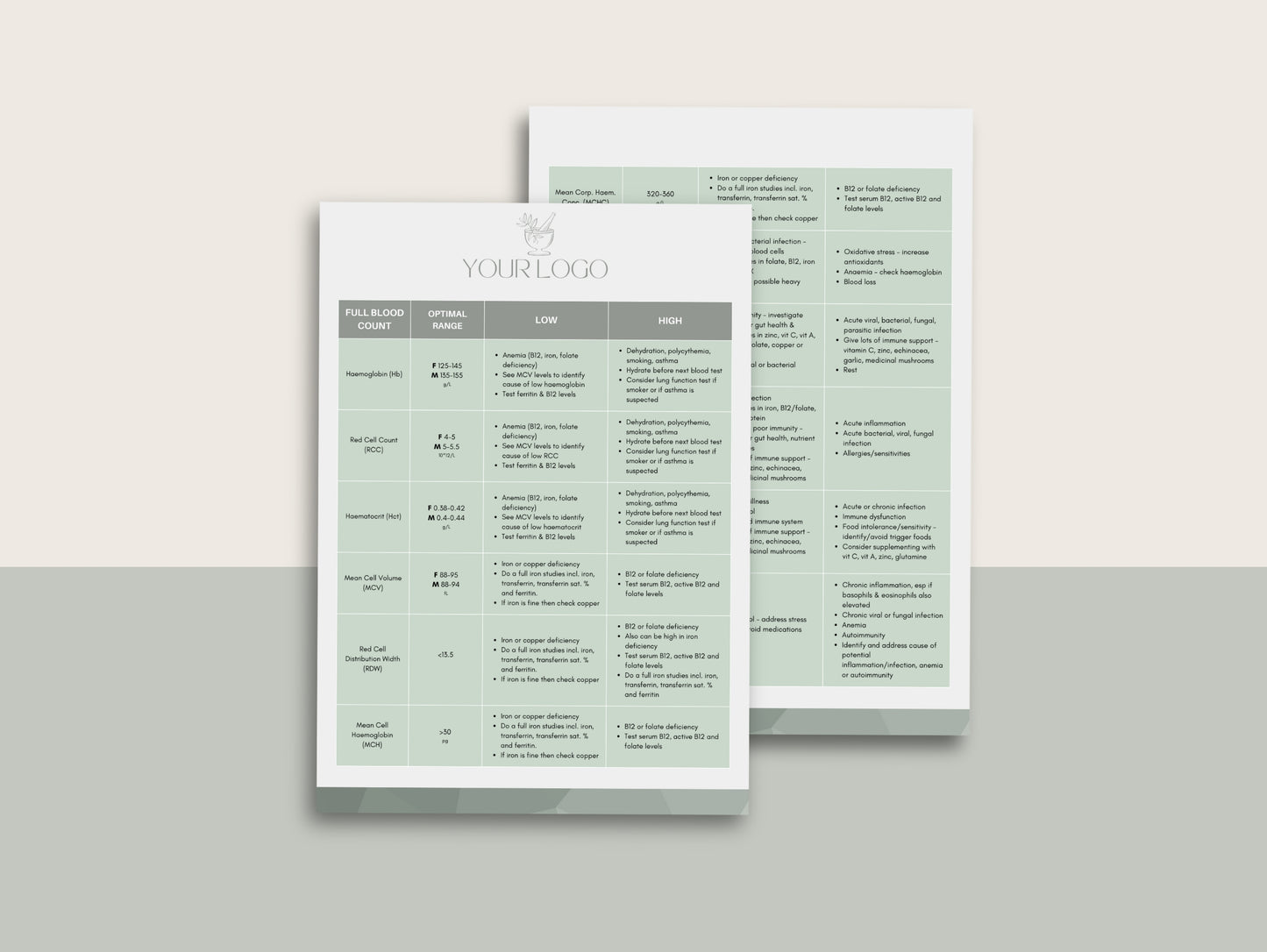 Functional blood test reference chart Canva template for practitioners