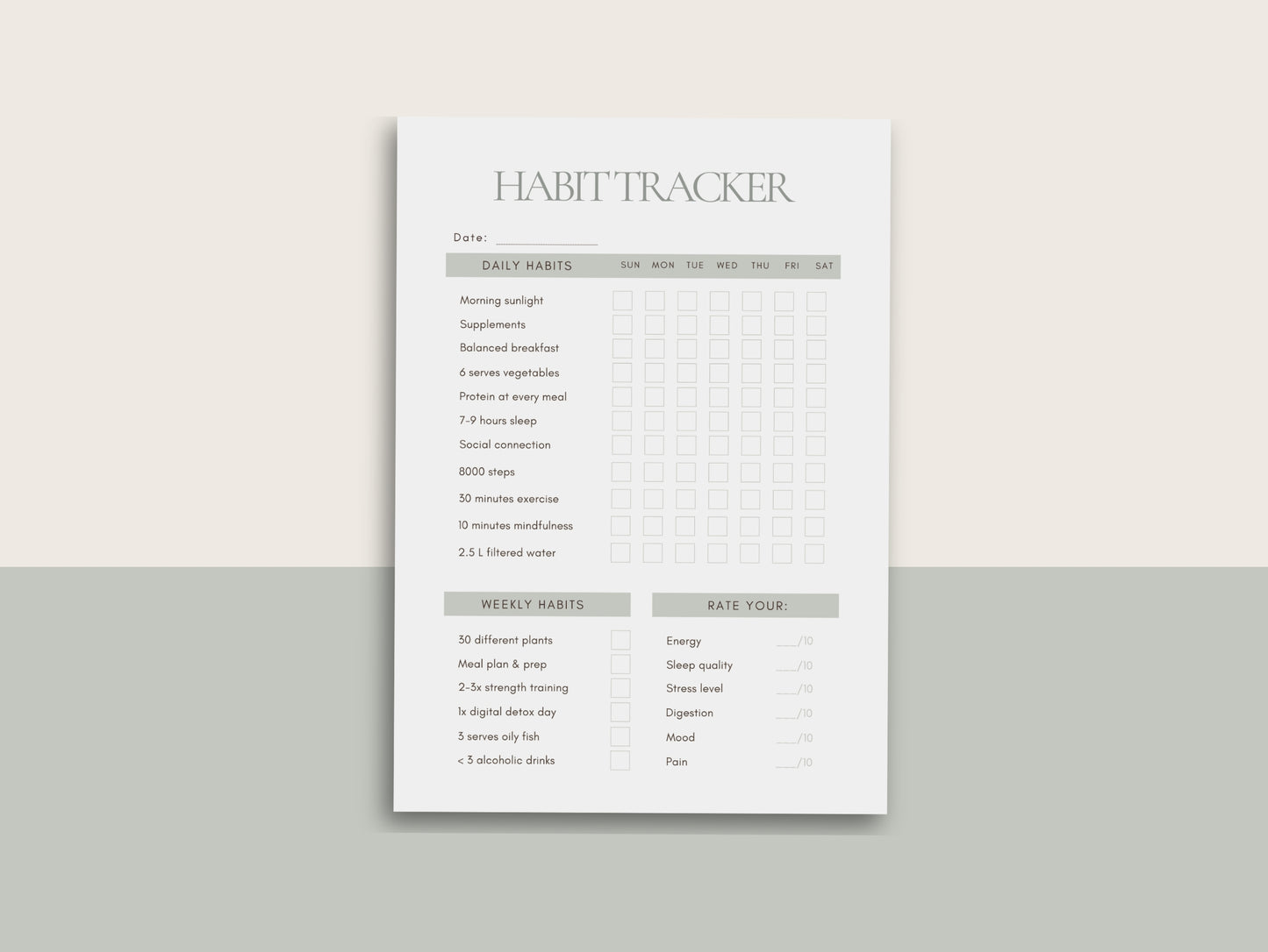 Habit tracker canva template digital print