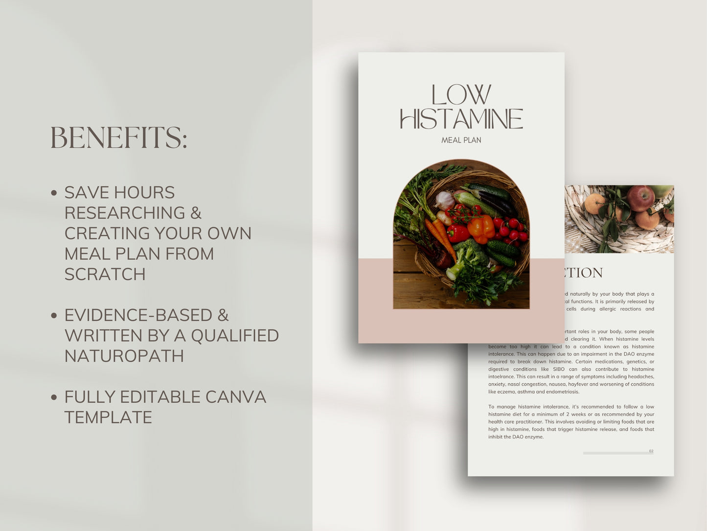 Editable low histamine diet plan for functional medicine practitioners