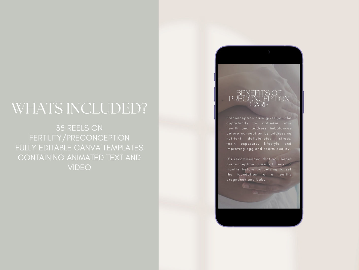 Editable preconception reels for nutritionists and wellness professionals