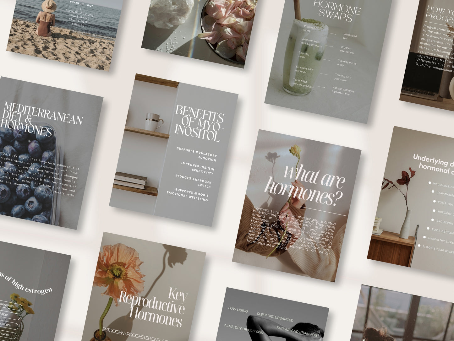 Collage of instagram templates with text and images on a white background