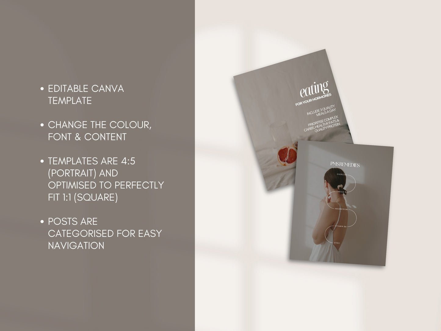 Two instagram posts with text and images on a light gray background