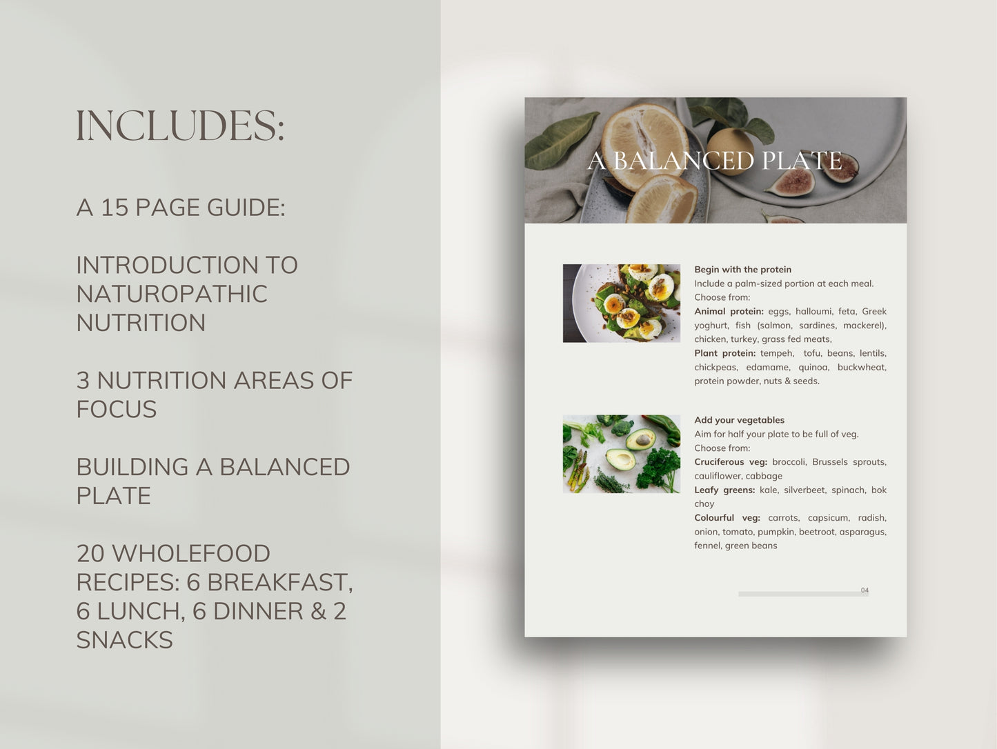 Editable naturopathic nutrition meal plan with recipes for client handouts