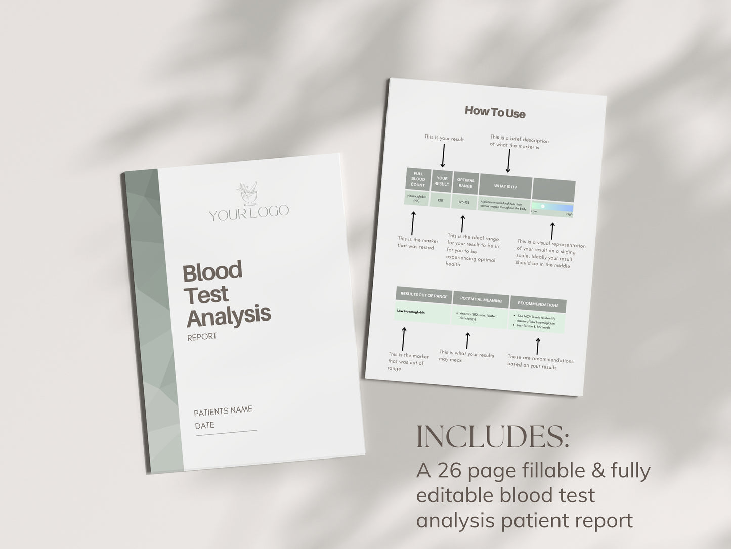 Editable patient blood work report template for nutritionists and herbalists