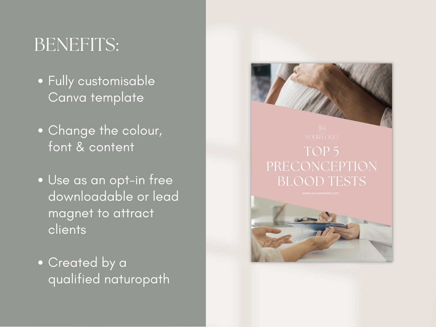 Preconception testing blood work lead magnet Canva template
