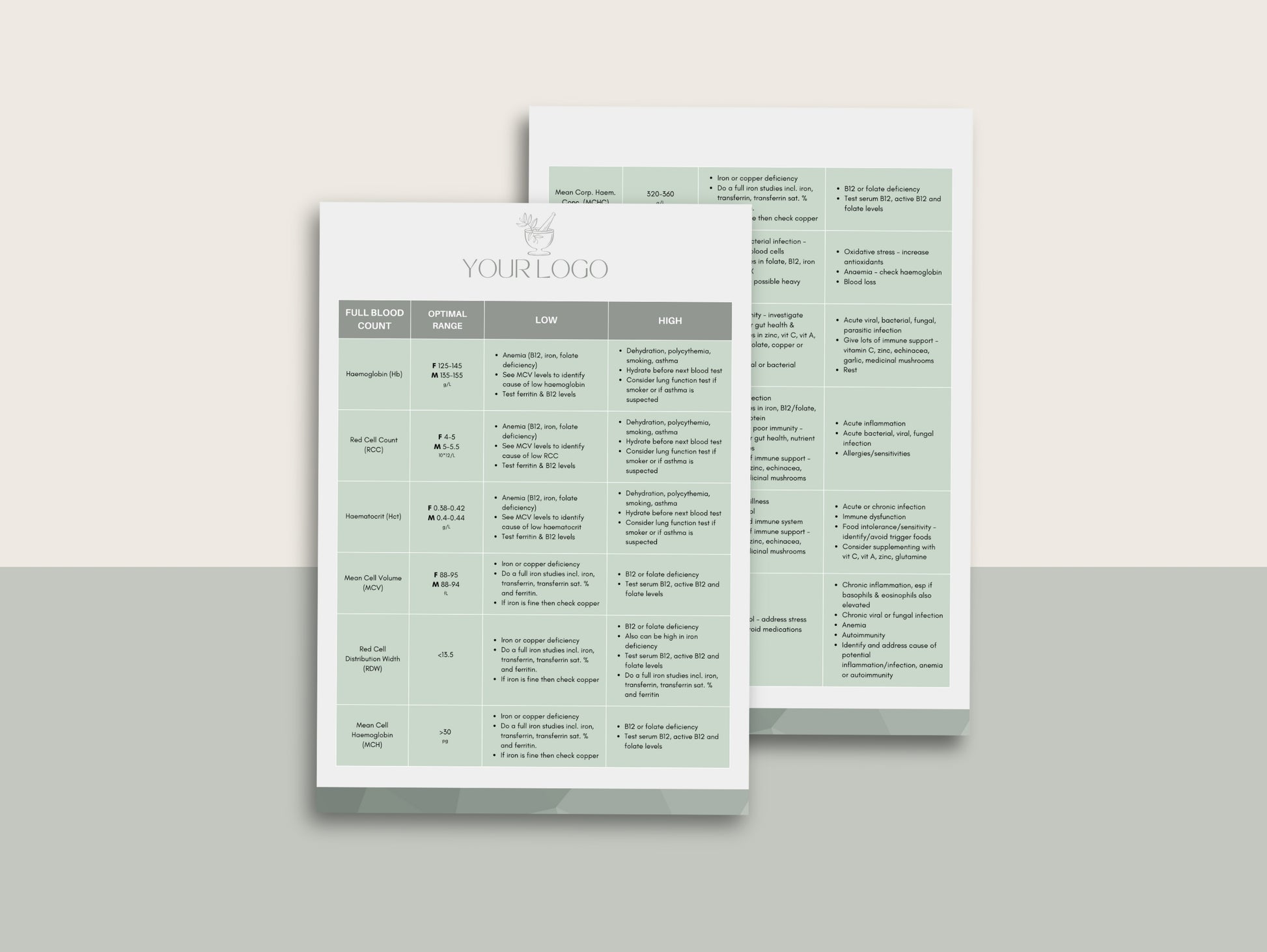 Functional blood test reference chart Canva template for practitioners