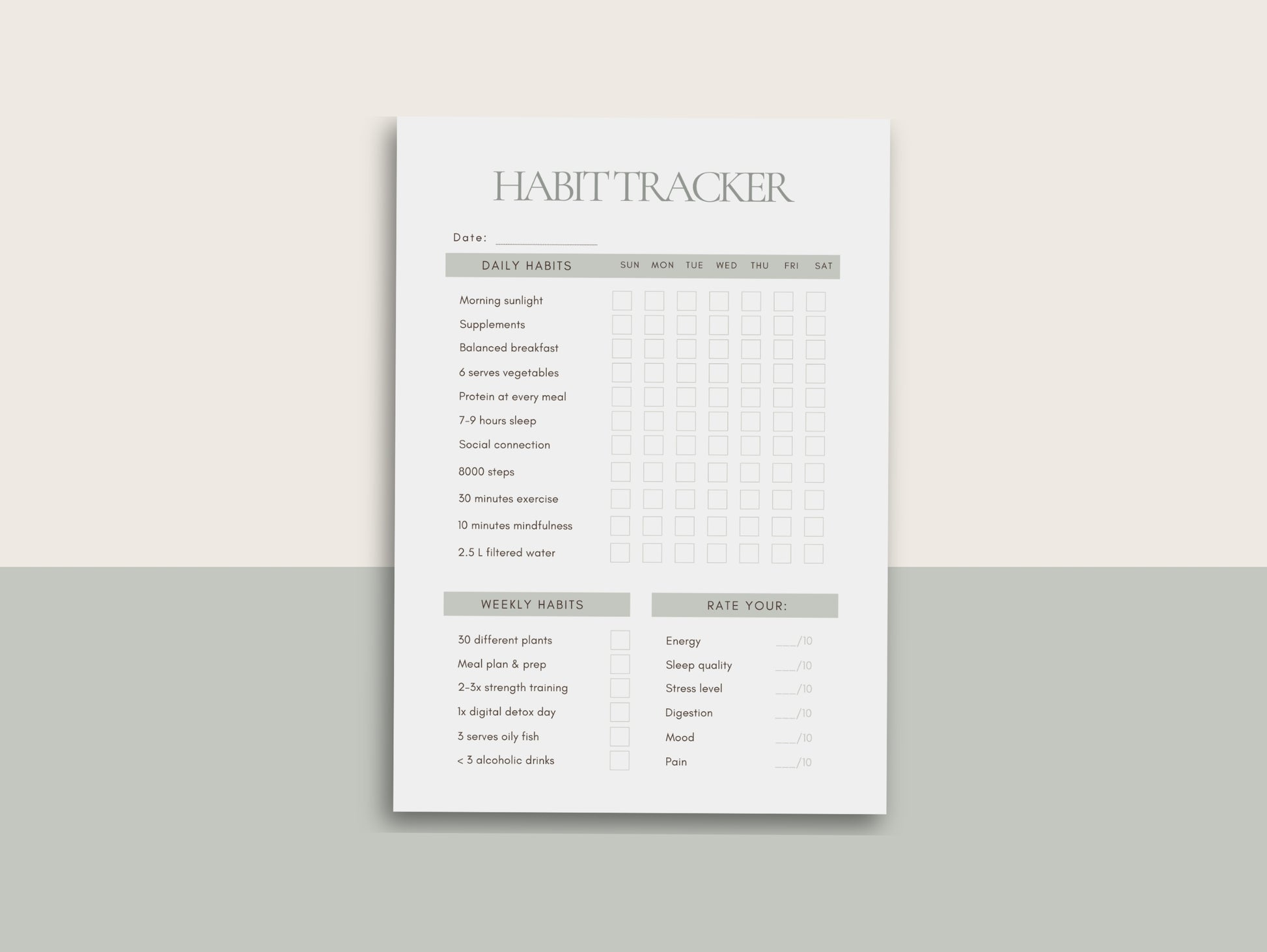 Habit tracker canva template digital print