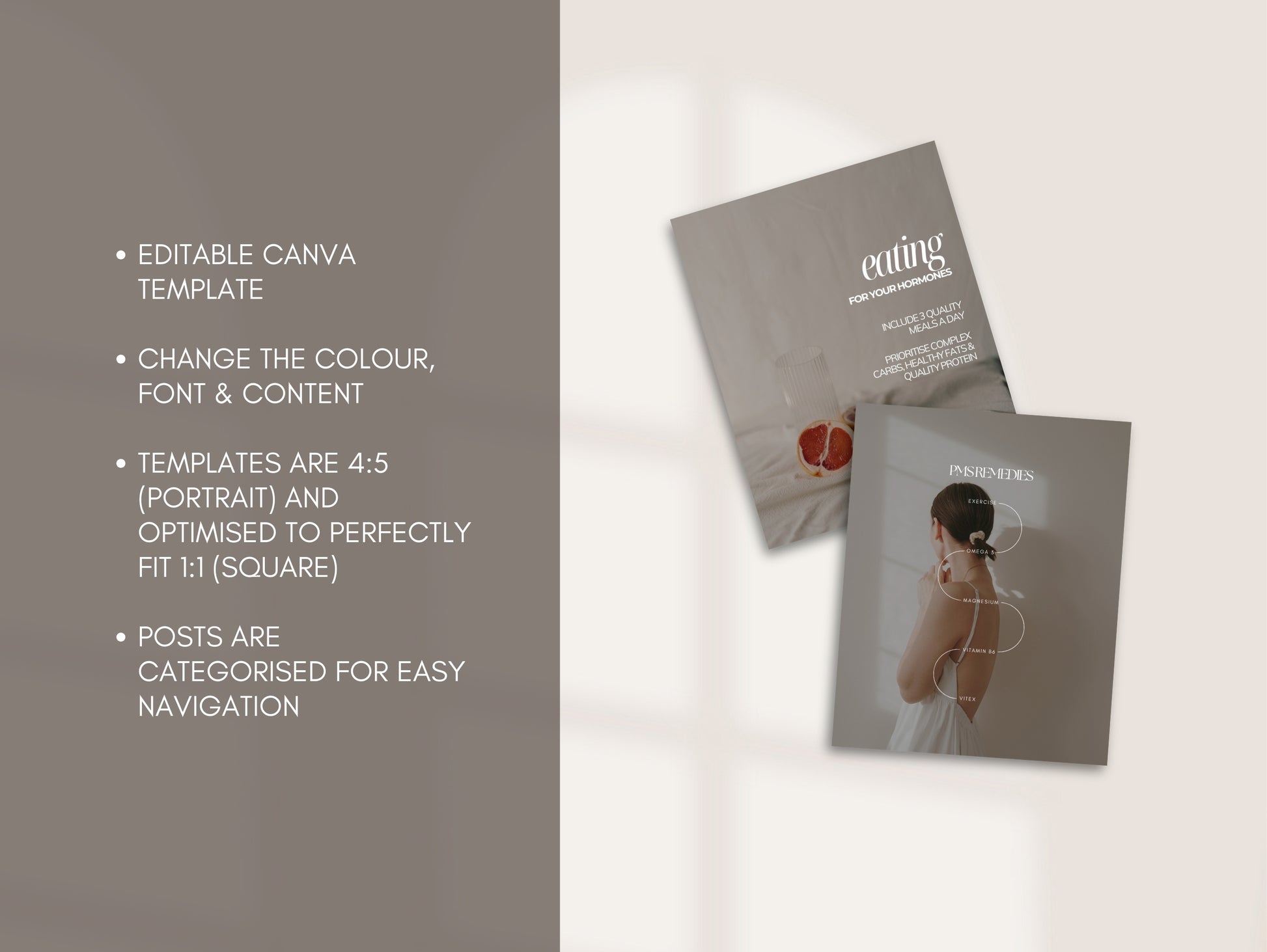 Two instagram posts with text and images on a light gray background