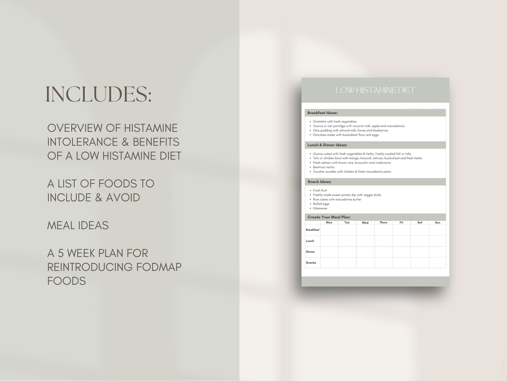 Editable low histamine diet guide for holistic health practitioners