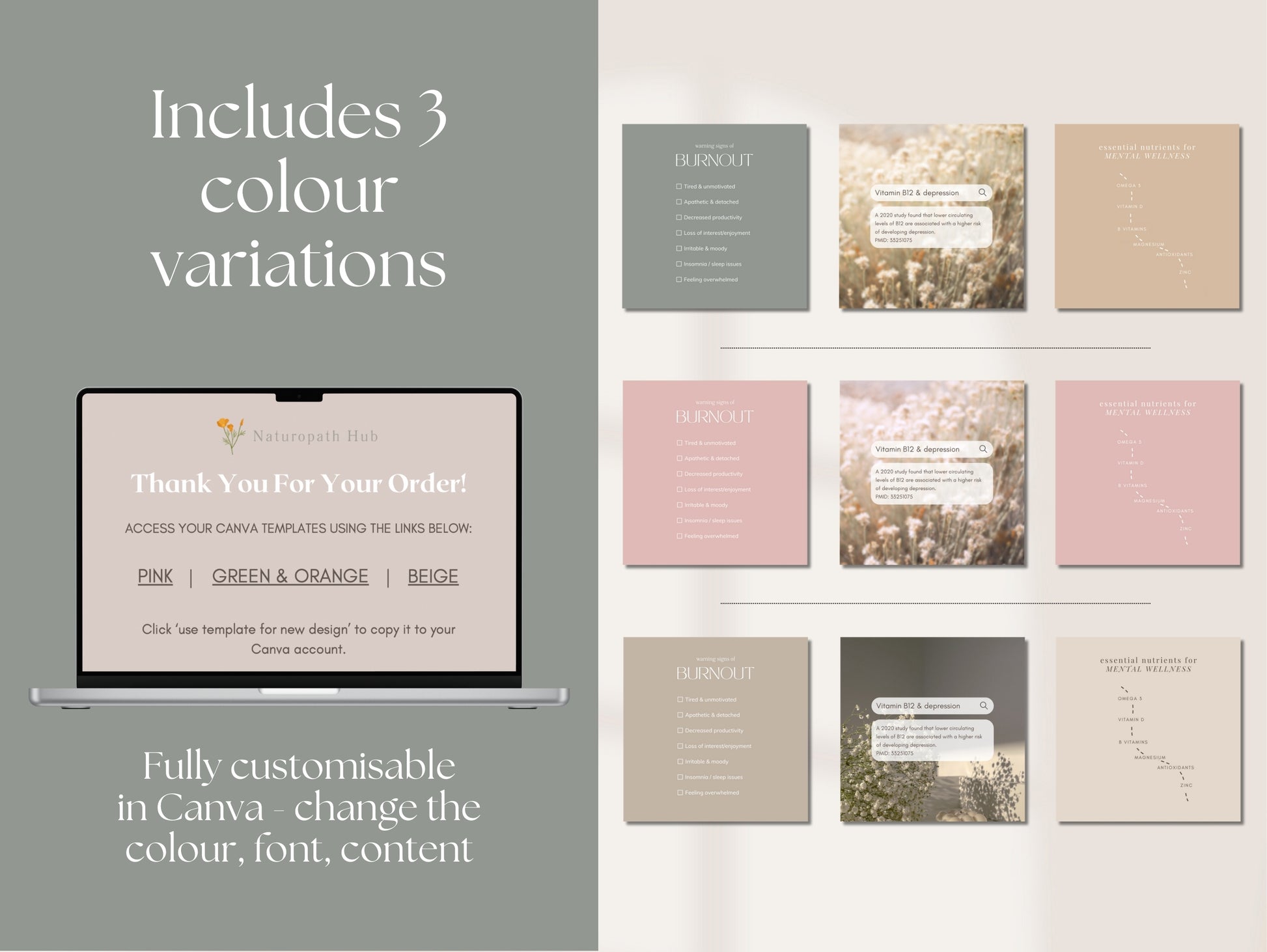 Stress relief Instagram post templates for naturopaths and nutritionists