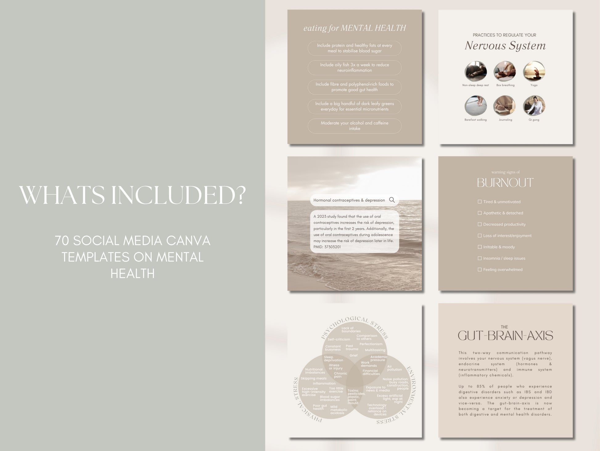 Stress management social media Canva templates for holistic practitioners