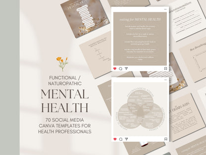 Mental wellness Instagram Canva templates for naturopaths