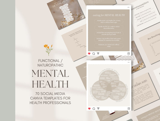 Mental wellness Instagram Canva templates for naturopaths