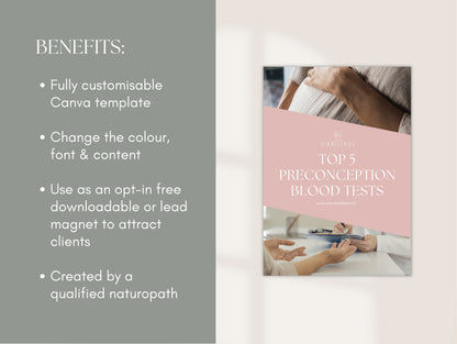 Preconception testing blood work lead magnet Canva template