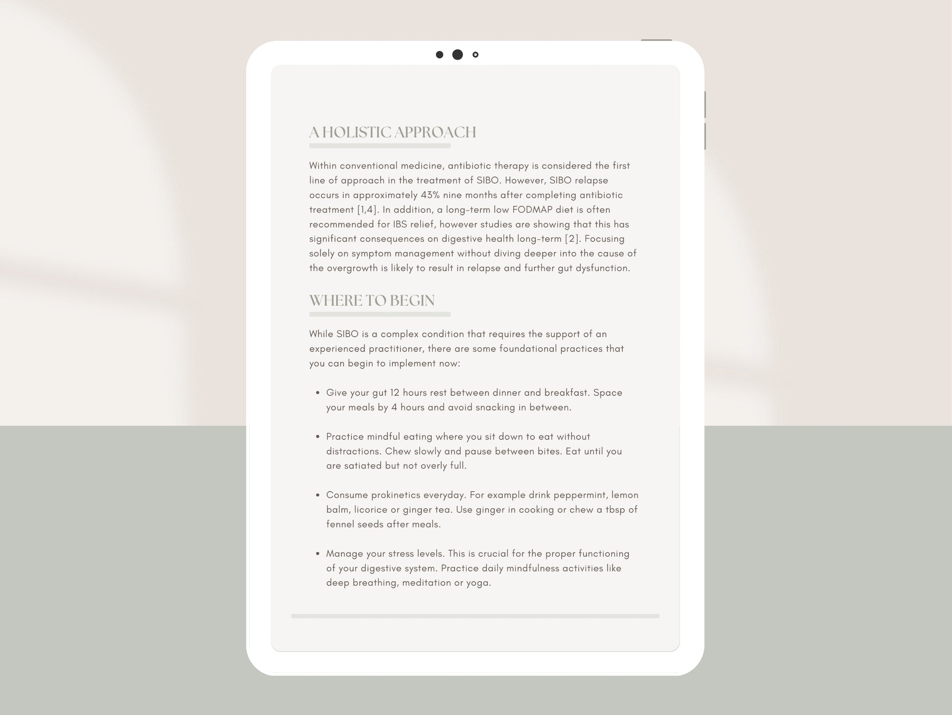 Pre-made SIBO patient booklet for symptom management and gut health