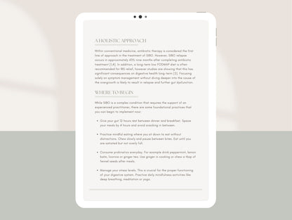 Pre-made SIBO patient booklet for symptom management and gut health